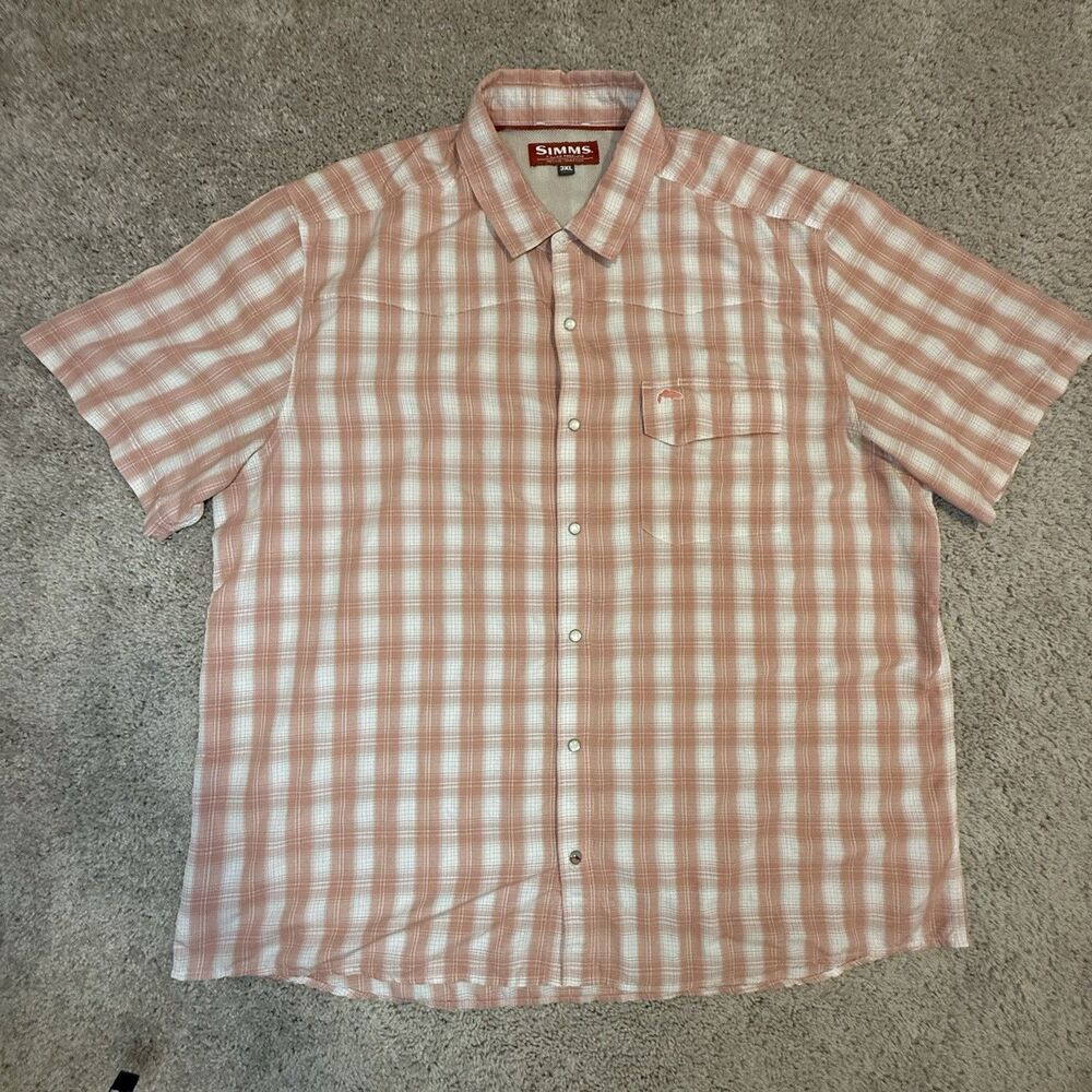 Simms Western Pearl Snap Fishing Shirt Mens 3XL Plaid Long Sleeve COR3 Vented